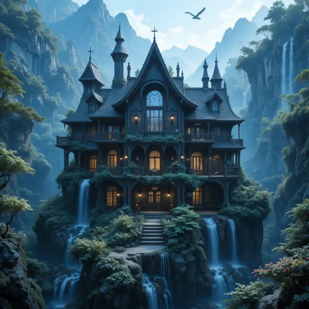 Luxurious Two Story Cave House In A Fantasy Mountain Landscape