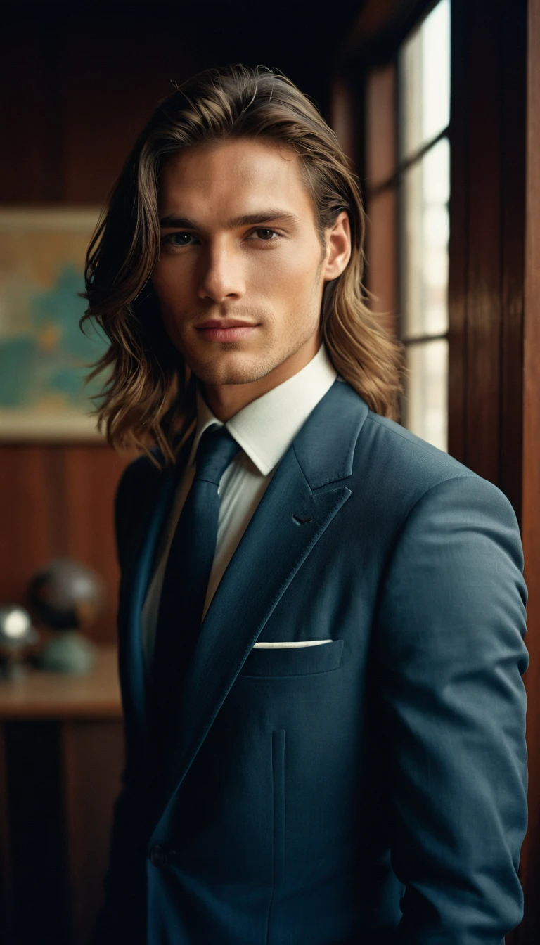 Charming European man in suit taking an intimate indoor selfie