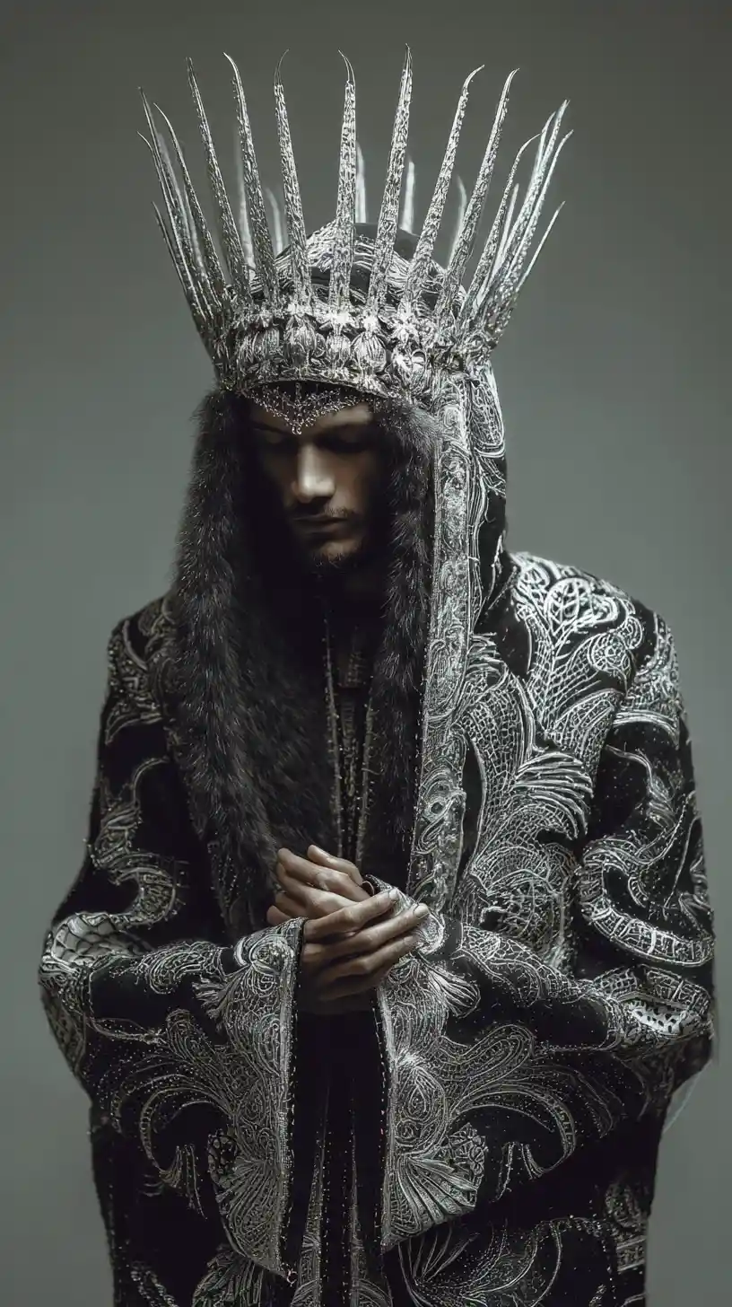 Victorious king closing his cloak on the crowded field