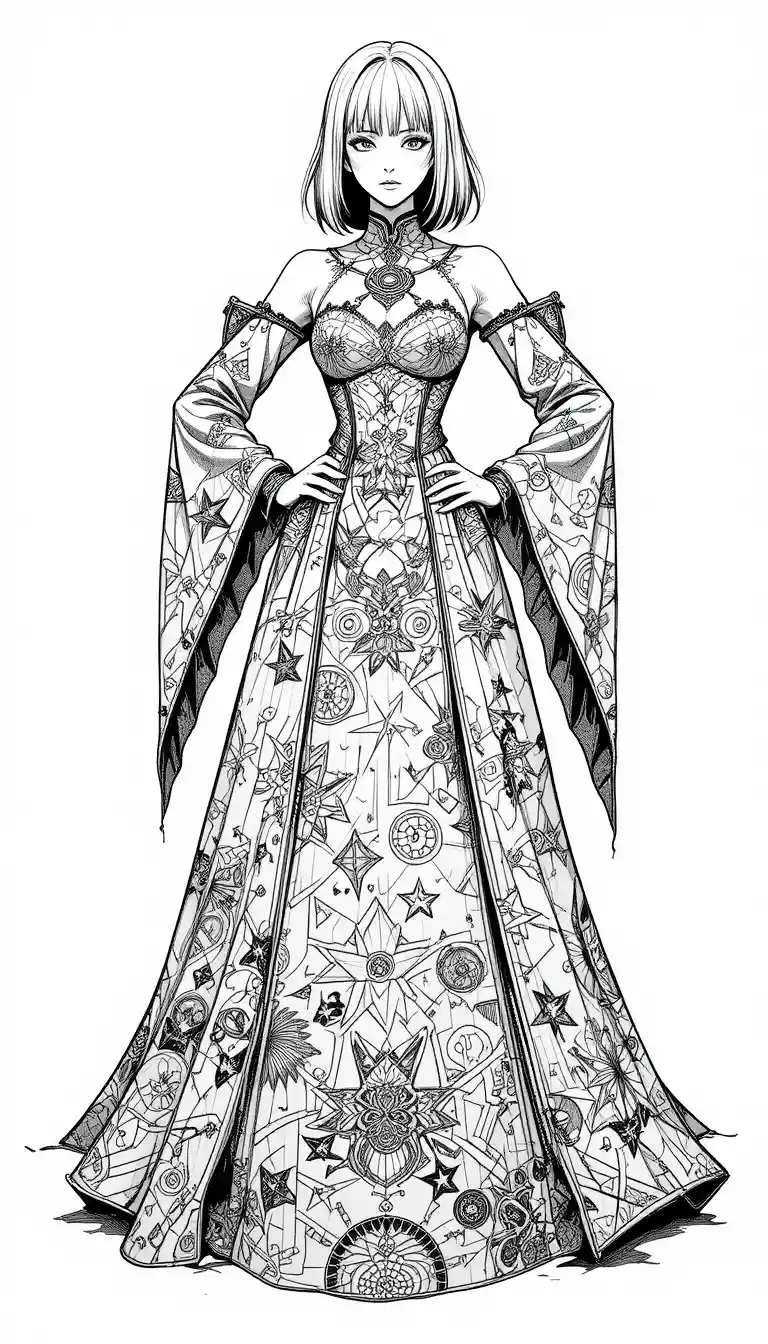 Androgynem Manga‑Helden in sternenverziertem Fantasy‑Kostüm