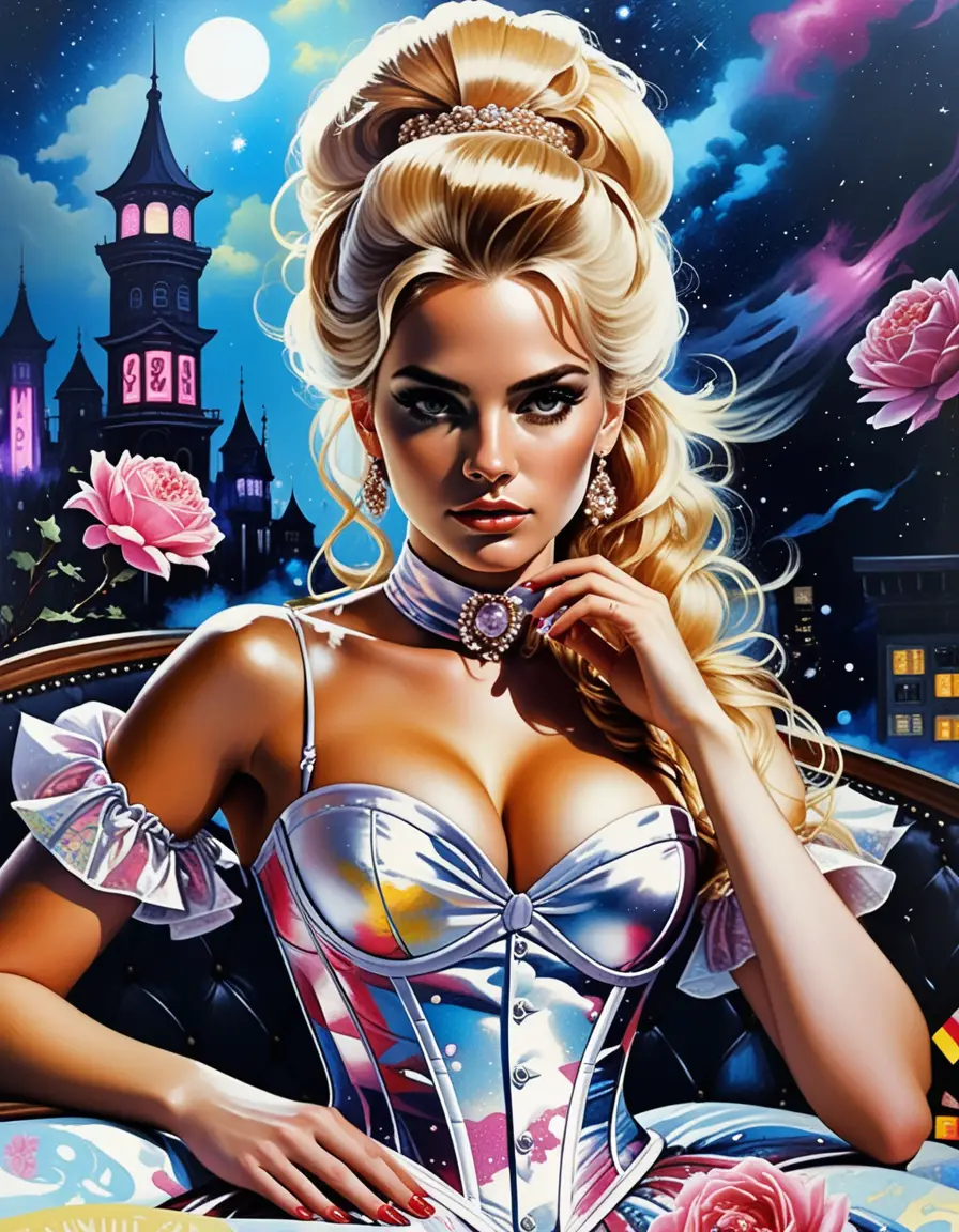 Cortigiana fantasy barocca in un boudoir rococò oscuro