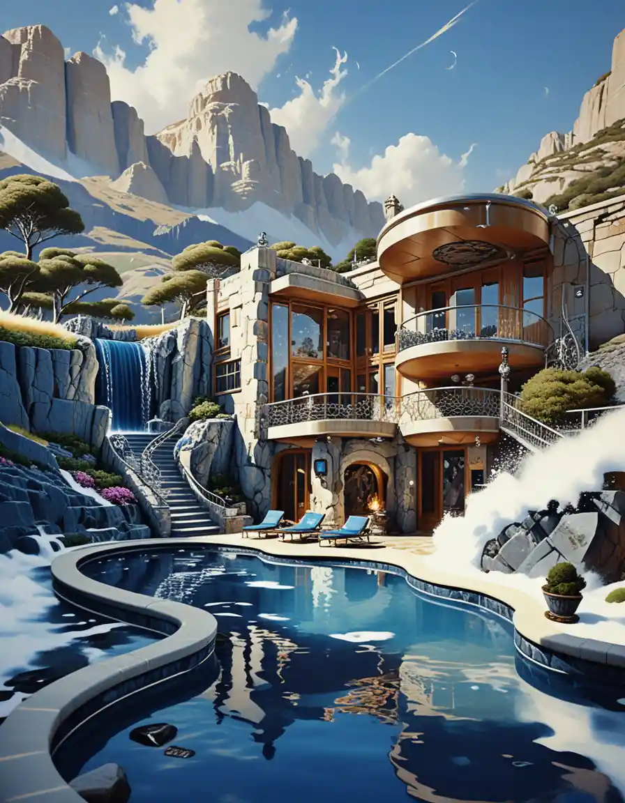 Luxurious cave house nestled in a serene mountain valley