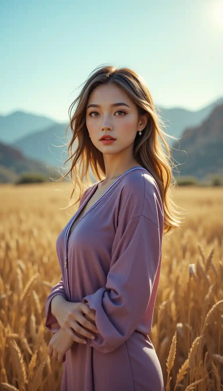 자신감 넘치는 햇빛 속 여성의 시네마틱 미디엄 포트레이트