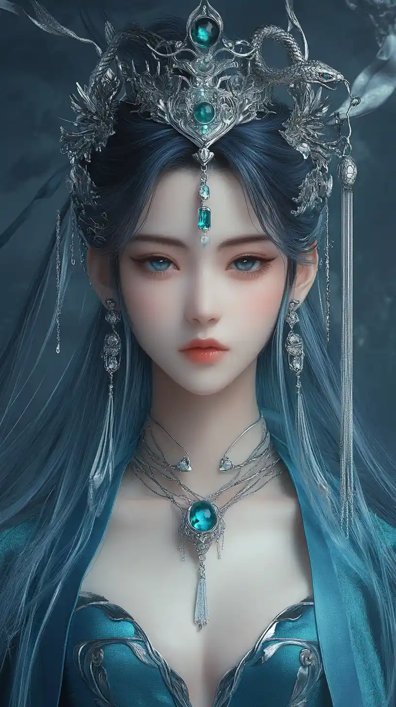 Ethereal moonlit queen with silver crown and velvet cape