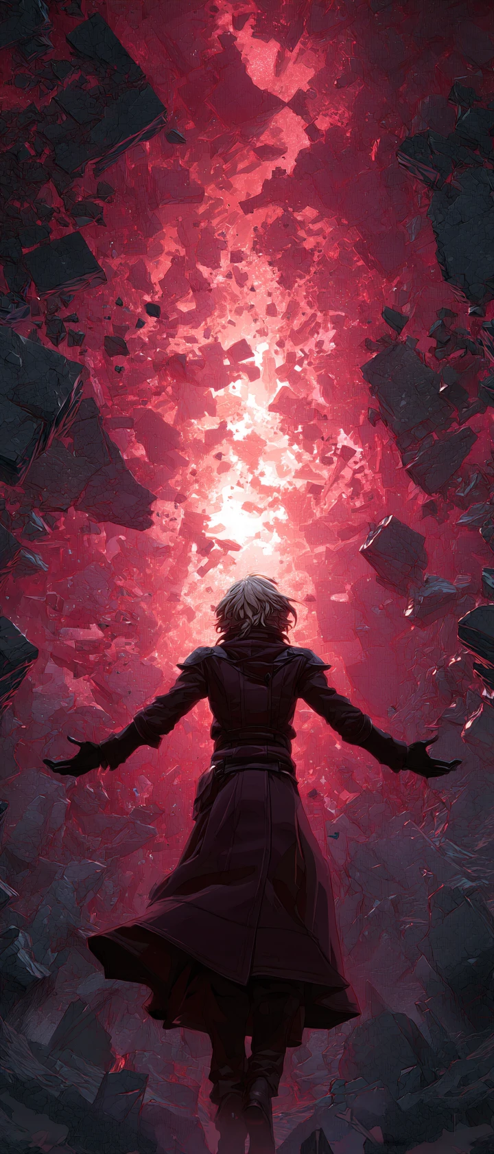 Ancient vampire progenitor hovering in a fractured crimson void