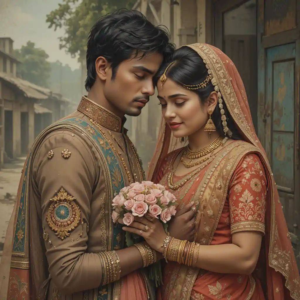 Young village couple sharing a tender romantic moment