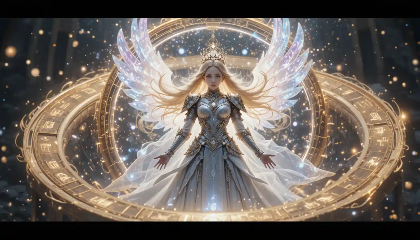 Legendary girl hero summoned from a glowing magic circle