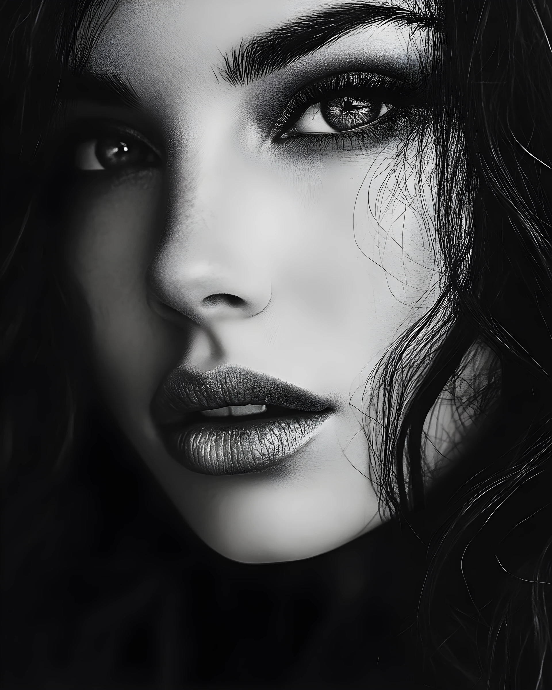Dramatic black and white portrait of a stunning woman