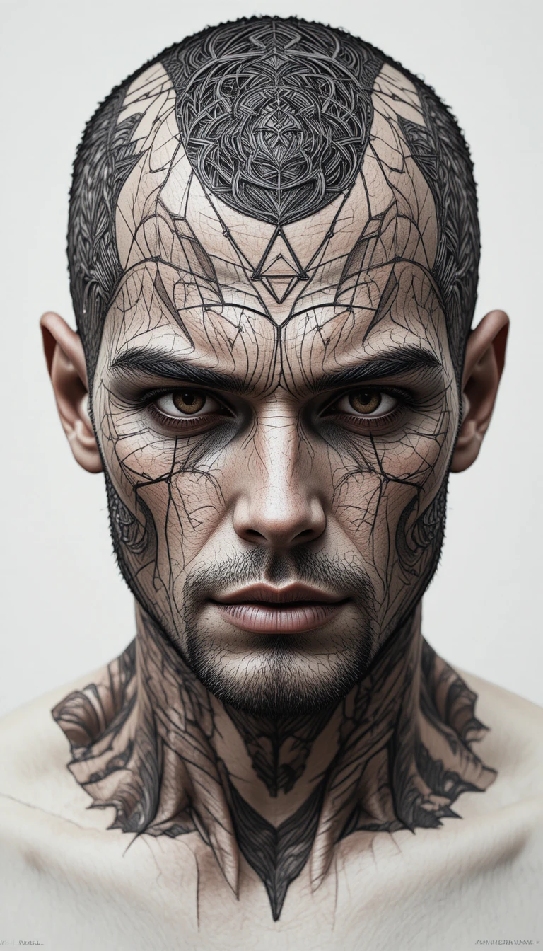 Zeus head and body tattoo illustration on white background