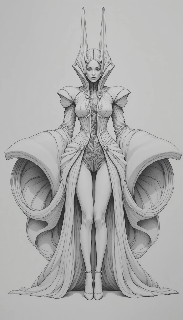 Avant garde fashion figure with sculptural symmetrical costume