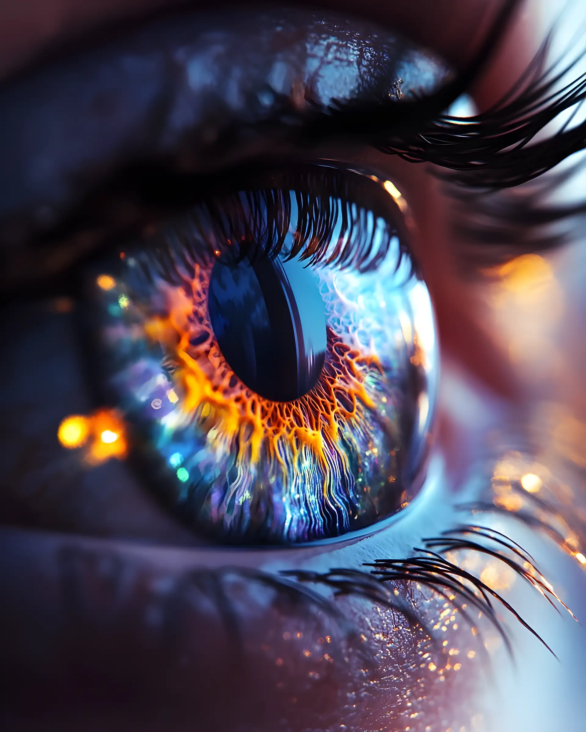 Macro close up of a luminous human eye with vivid iris colors