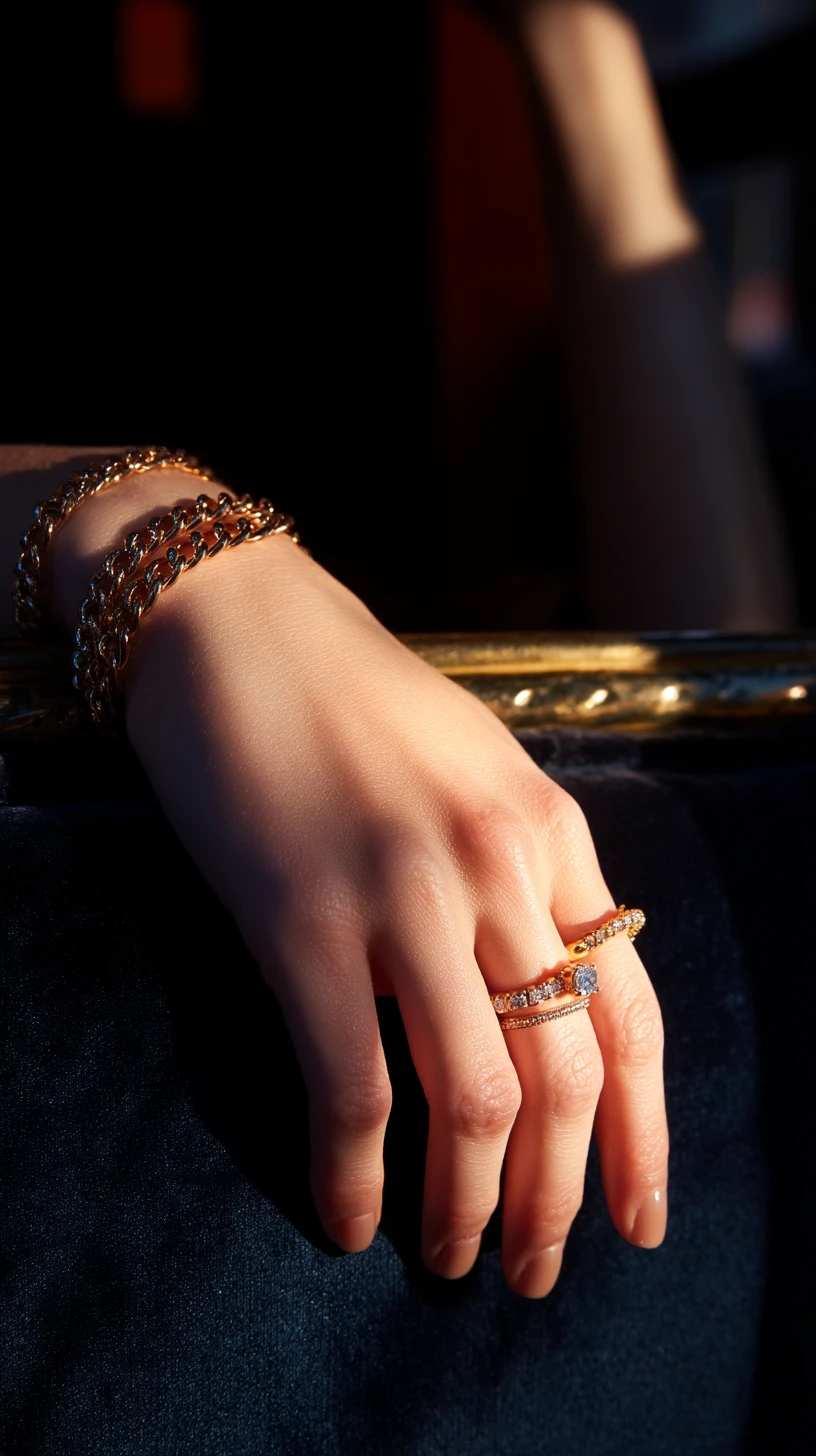 Elegante Hand mit Diamantring und Goldschmuck