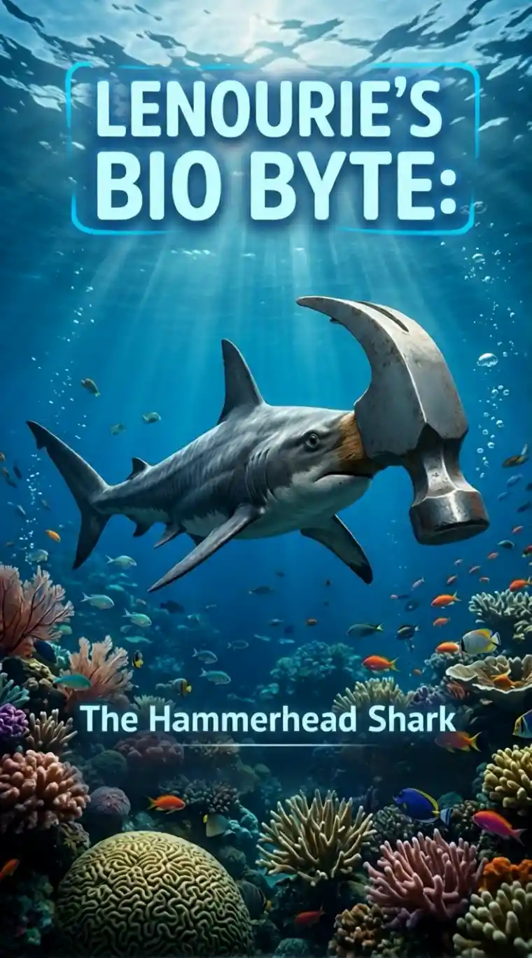 Hammerhead shark with metal hammer head in coral reef