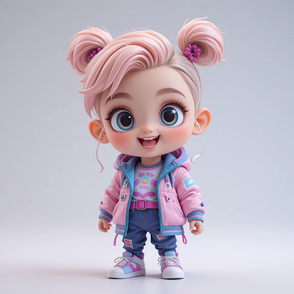 Cute chibi mascot in trendy modern streetwear pose