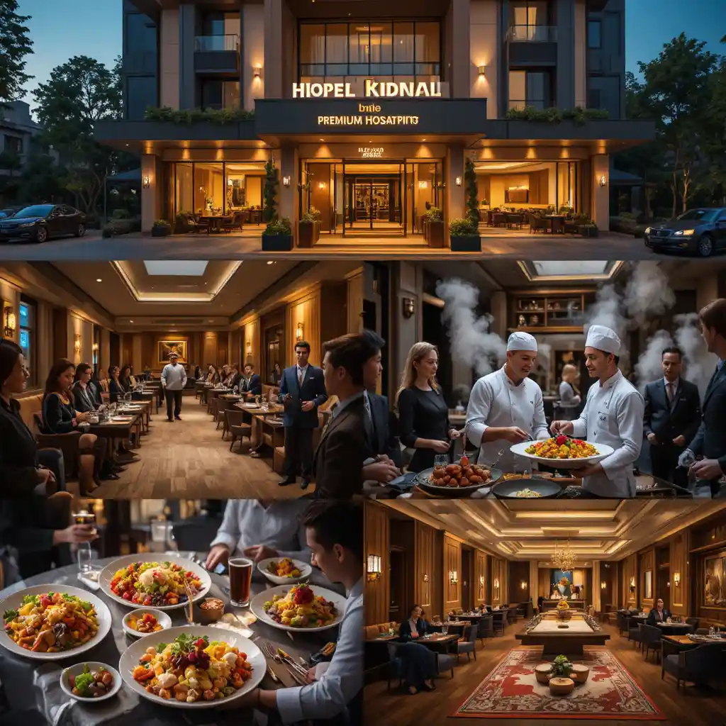 Vista serale con drone dell’ingresso di un hotel di lusso