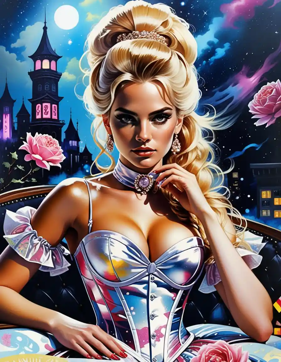 Cortigiana fantasy barocca in un boudoir rococò oscuro