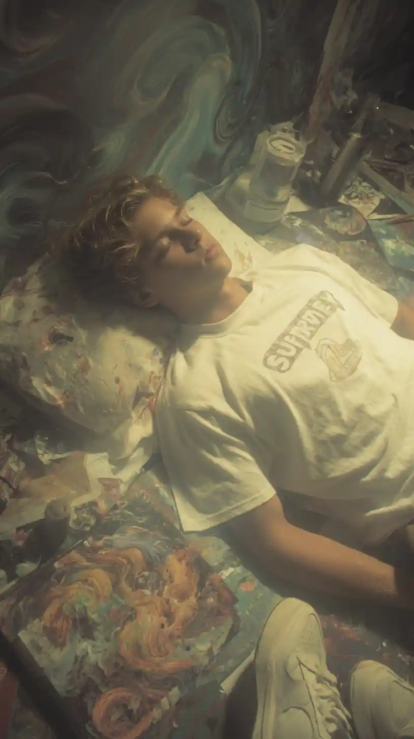 Young woman sleeping in a Diamond Supply t shirt