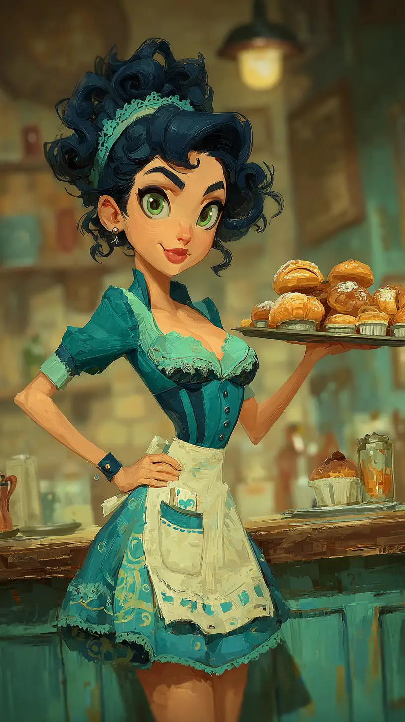 Waitress Serving Pastries In A Cozy Old Pub