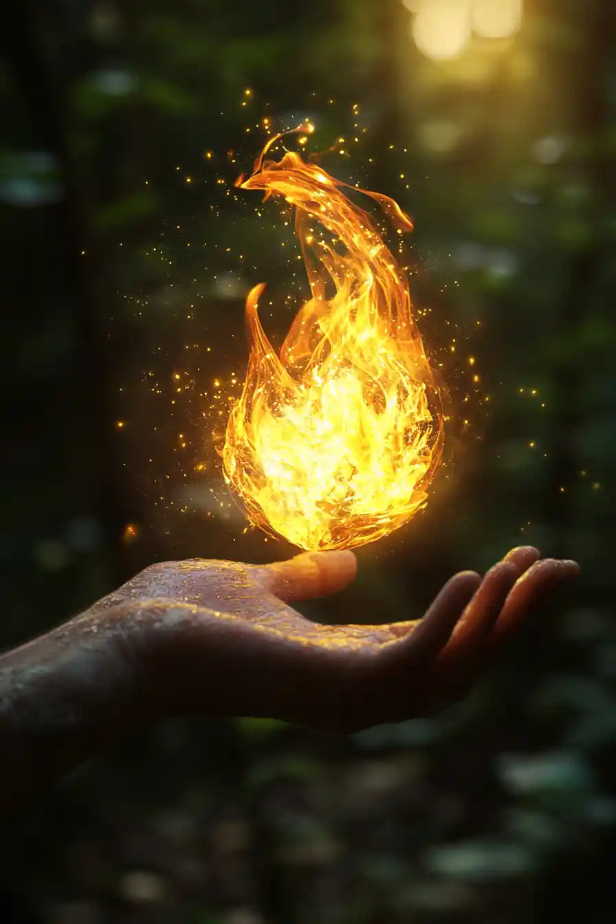 Summoned fire spirit unleashing a powerful magic spell