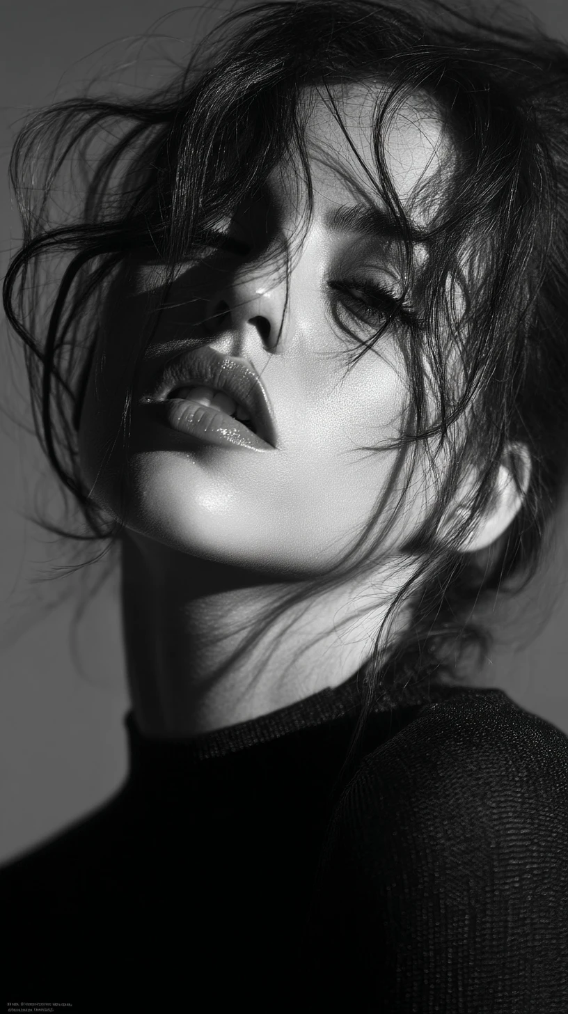 Retrato em preto e branco de uma mulher latina misteriosa