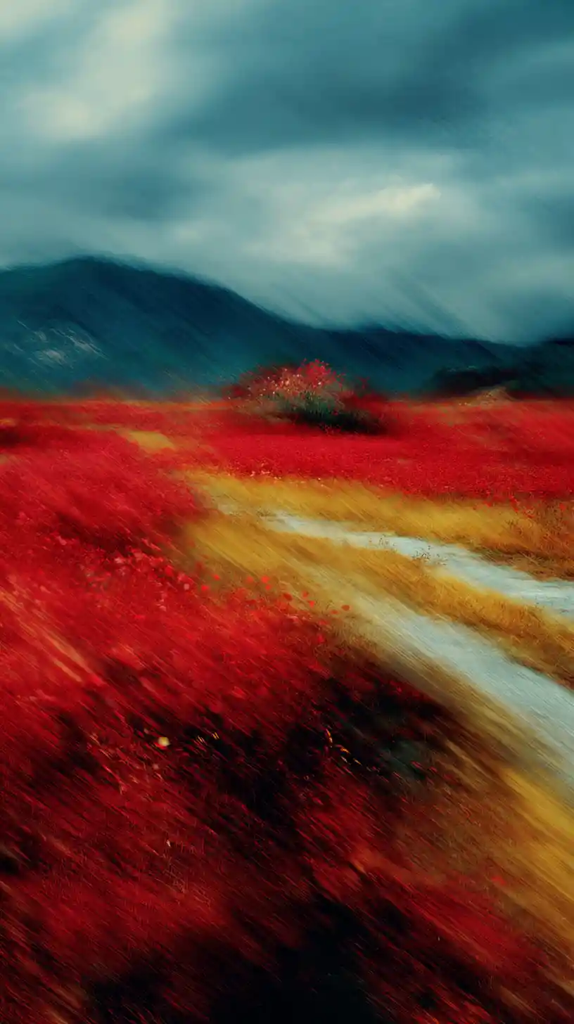 Paysage cinématographique onirique aux champs de fleurs qui se dissolvent