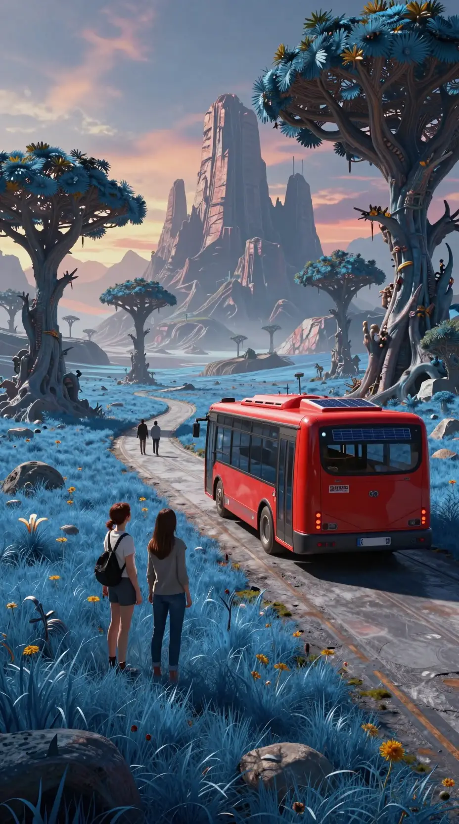 Futuristic Bus Arrives On Distant Alien Mountain World