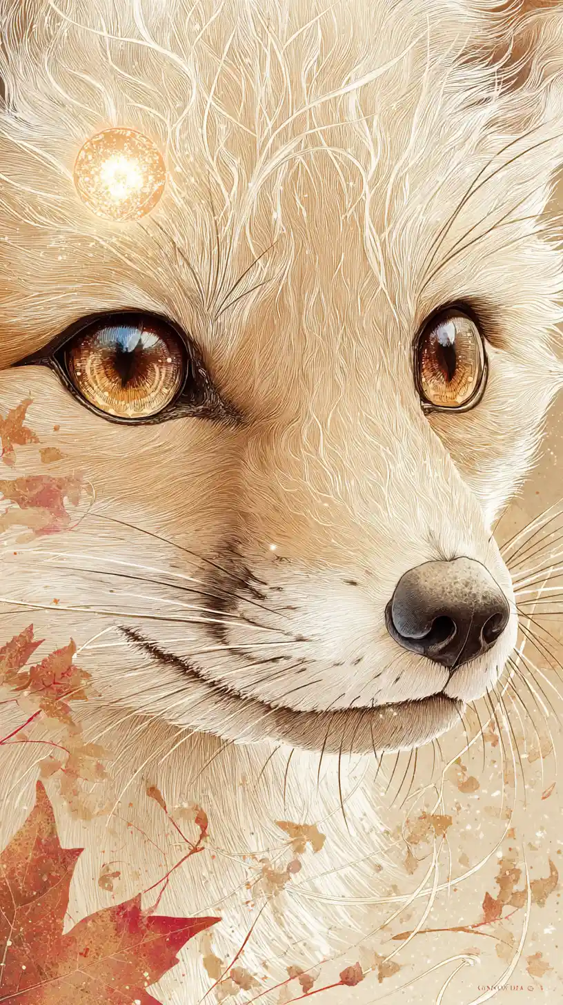 Verspieltes Baby-Kitsune-Gesicht in Aquarell und Tinte