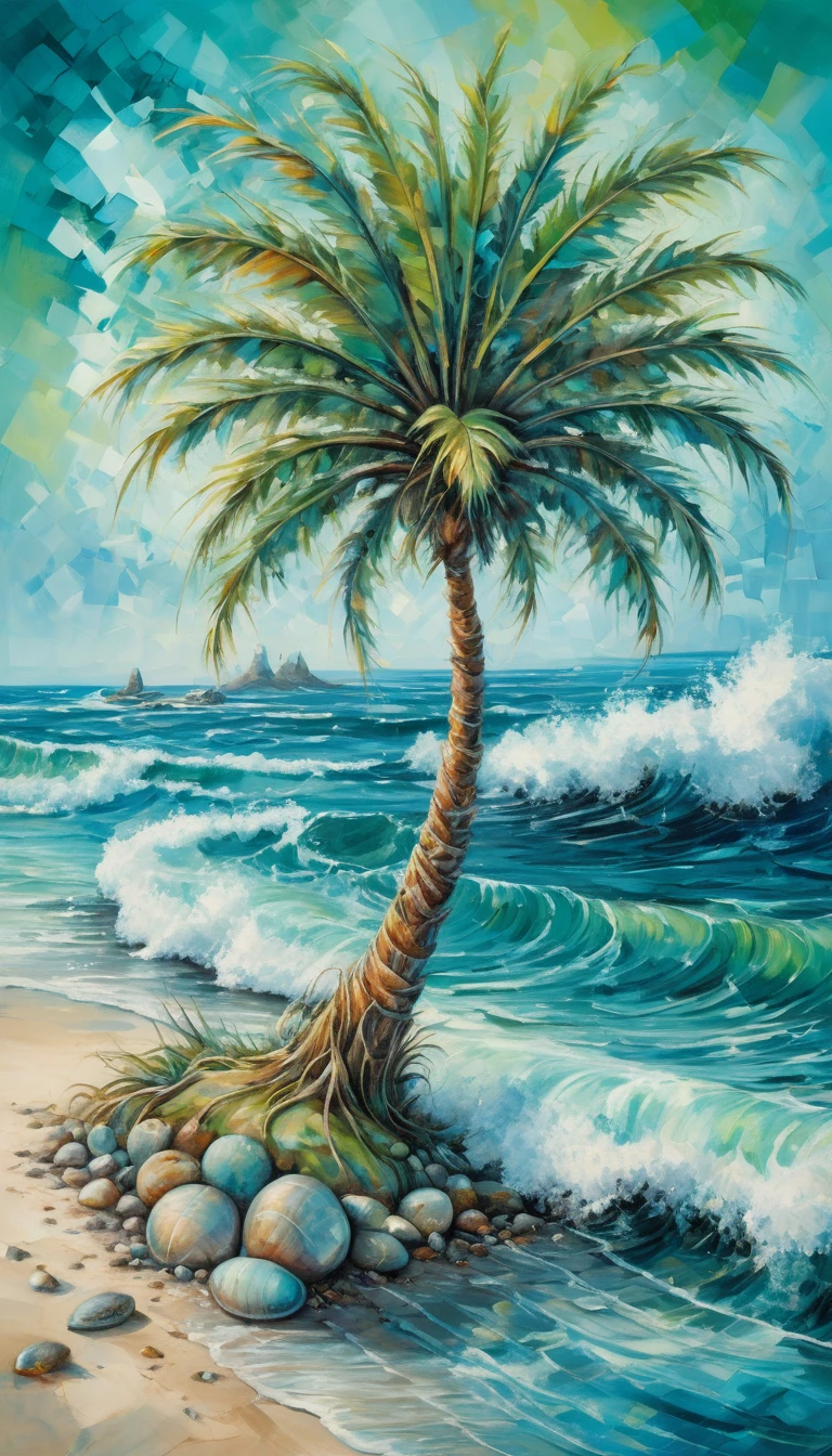 Surreal Palm Tree On Tiny Island In Shimmering Sea