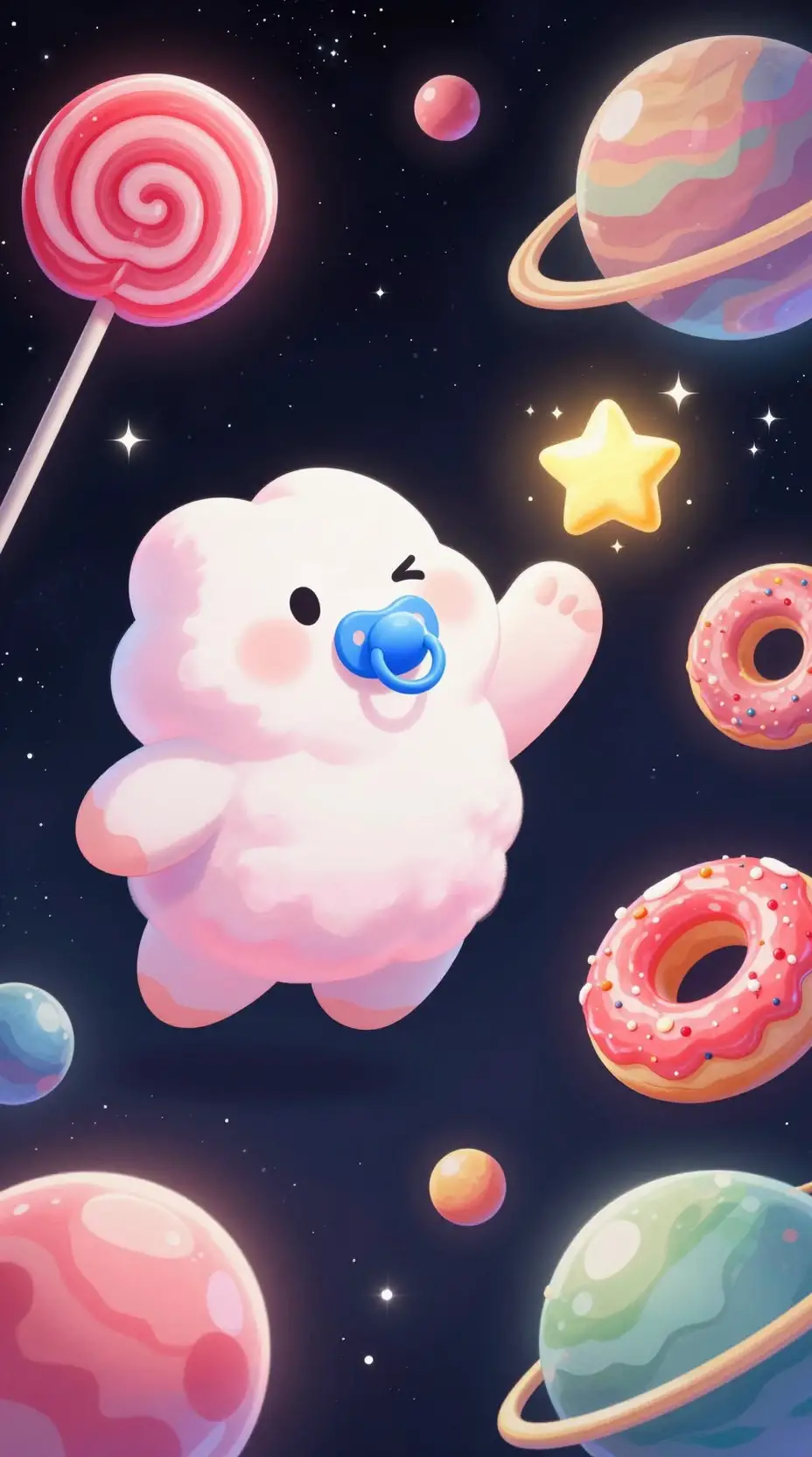 Cute cloud character in a candy galaxy scene