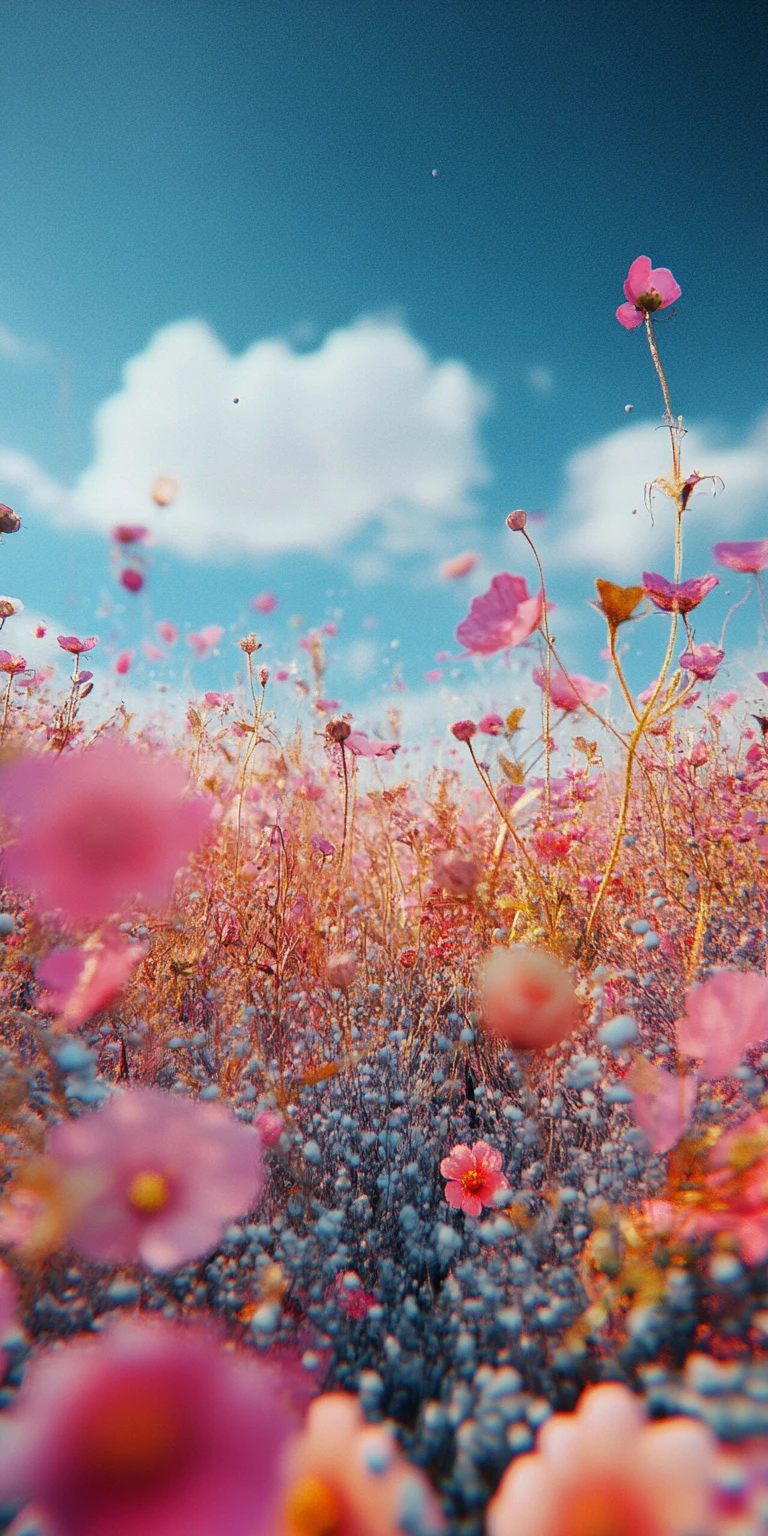 Paisagem cinematográfica onírica se dissolvendo em cores bordadas