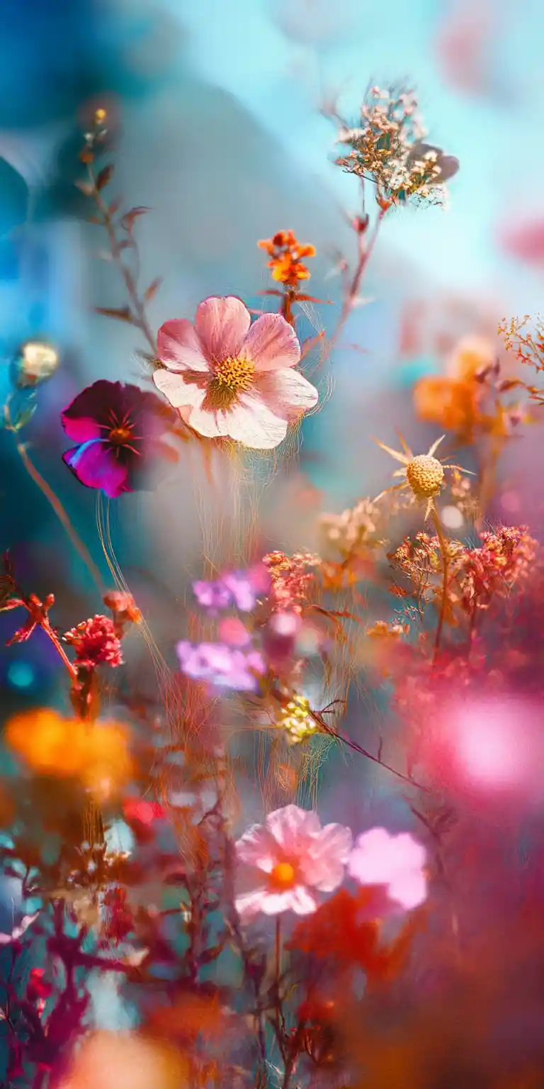 Dreamlike Cinematic Landscape With Embroidered Flower Fields