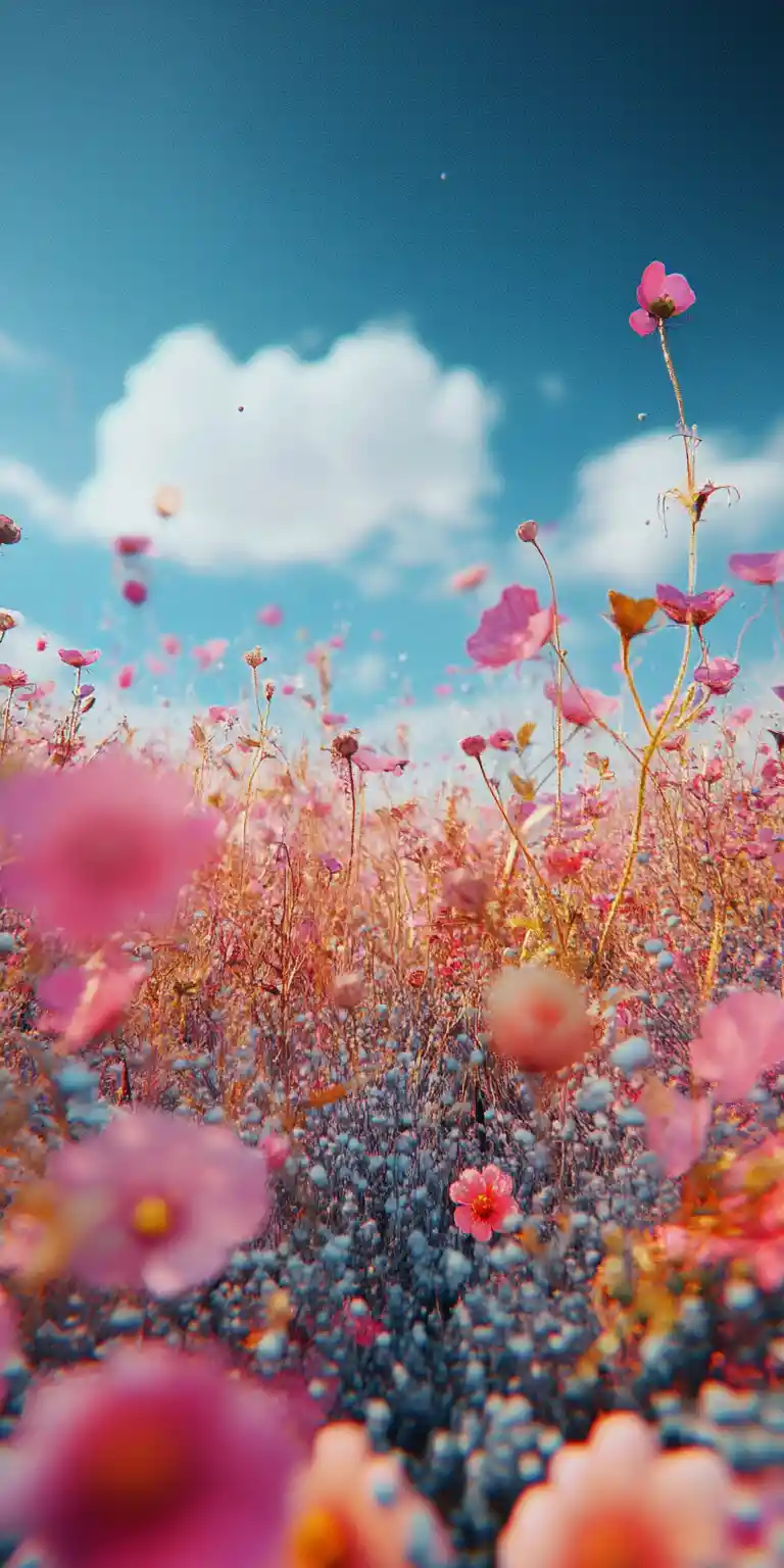Dreamlike cinematic landscape dissolving into embroidered color