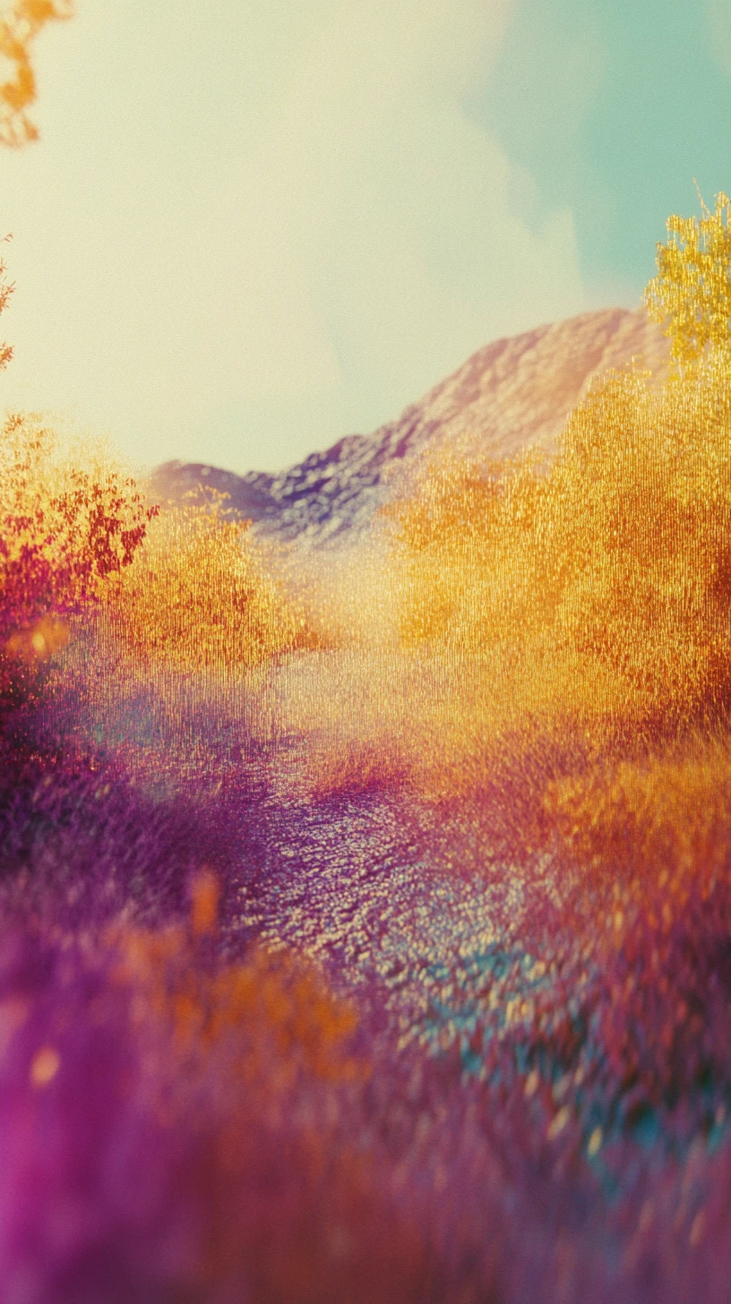 Surreal vintage landscape with embroidered flower fields dissolving