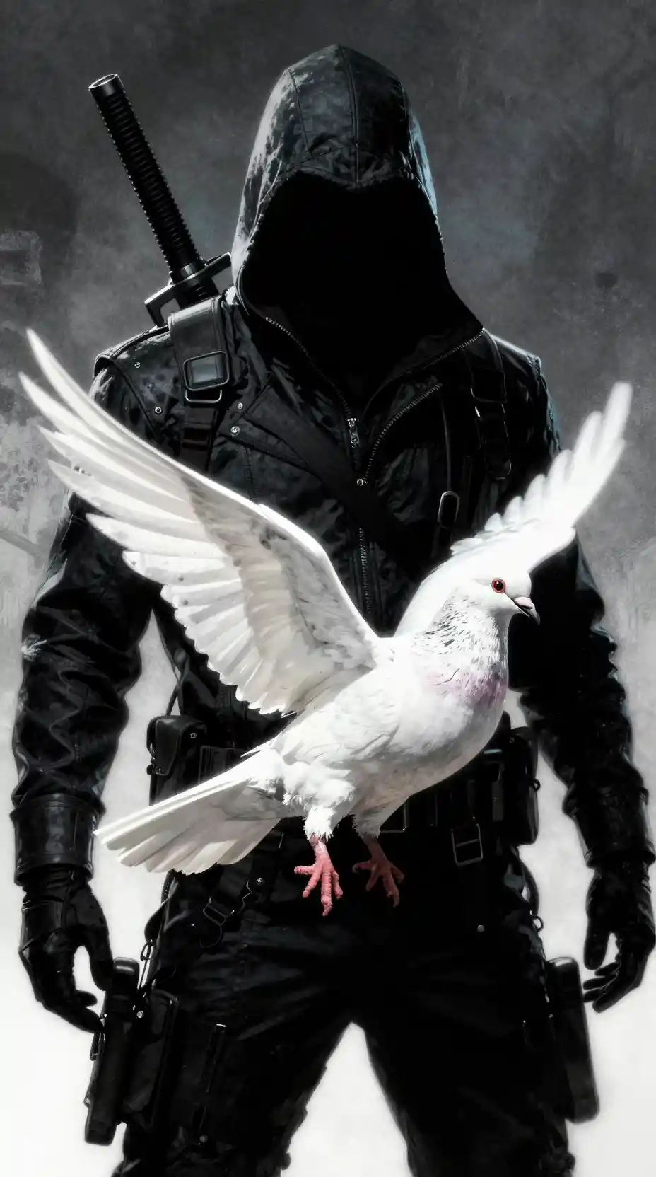 Shadowy comic book assassin emerging from the darkness