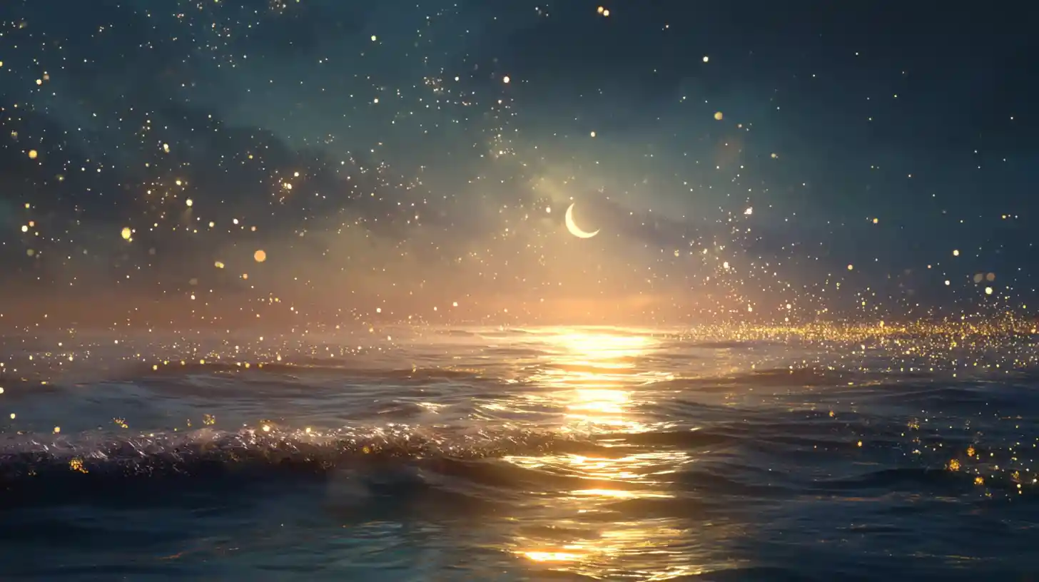 Olas del océano a la luz de la luna con una atmósfera espiritual y pacífica