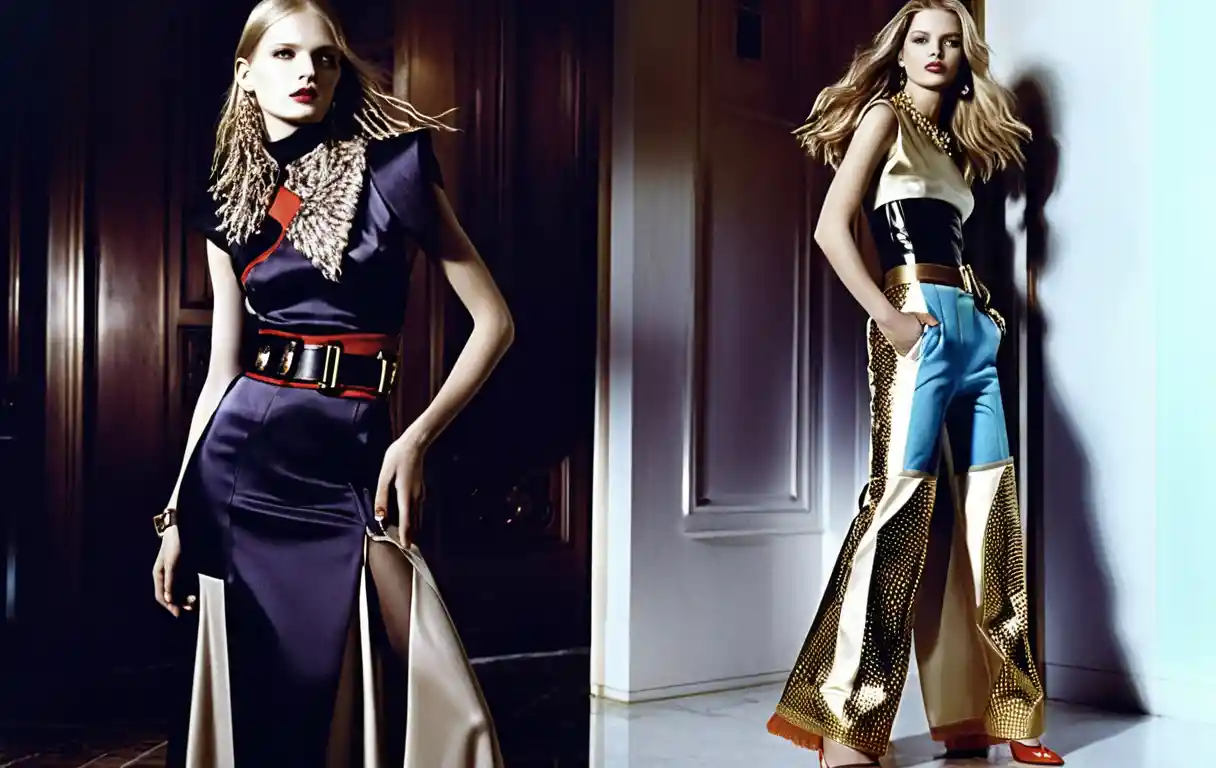 High fashion women in futuristic sci fi interior setting