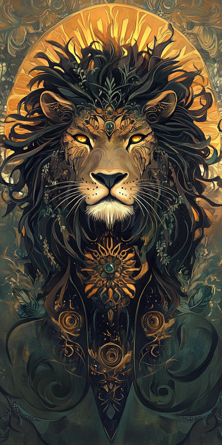 Regal fantasy lion with ornate gothic mane illustration