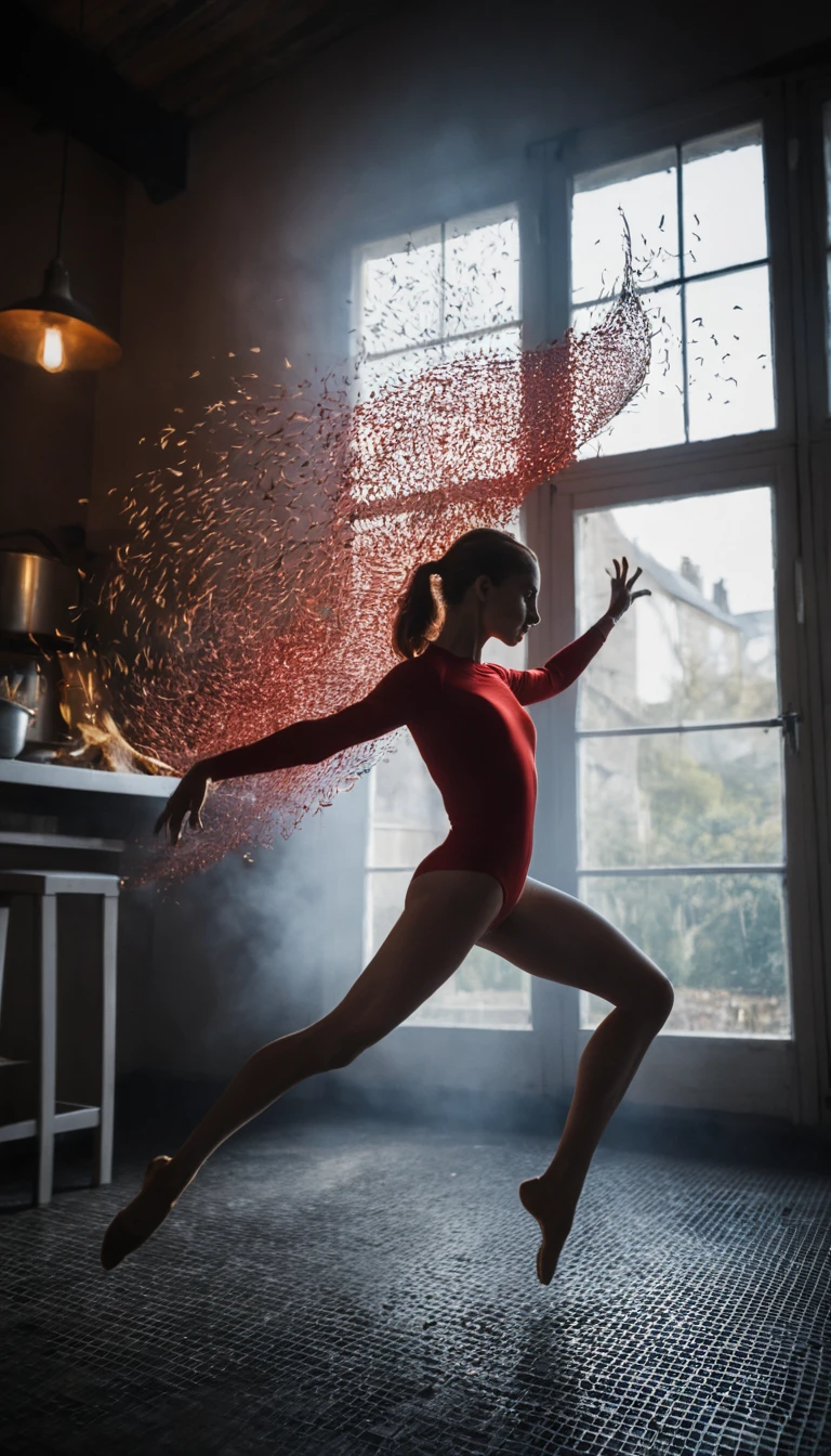 Dancing woman framed by toaster slot with rising toast