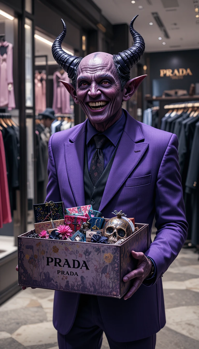 Demon In A Purple Suit Shopping Inside A Luxury Store