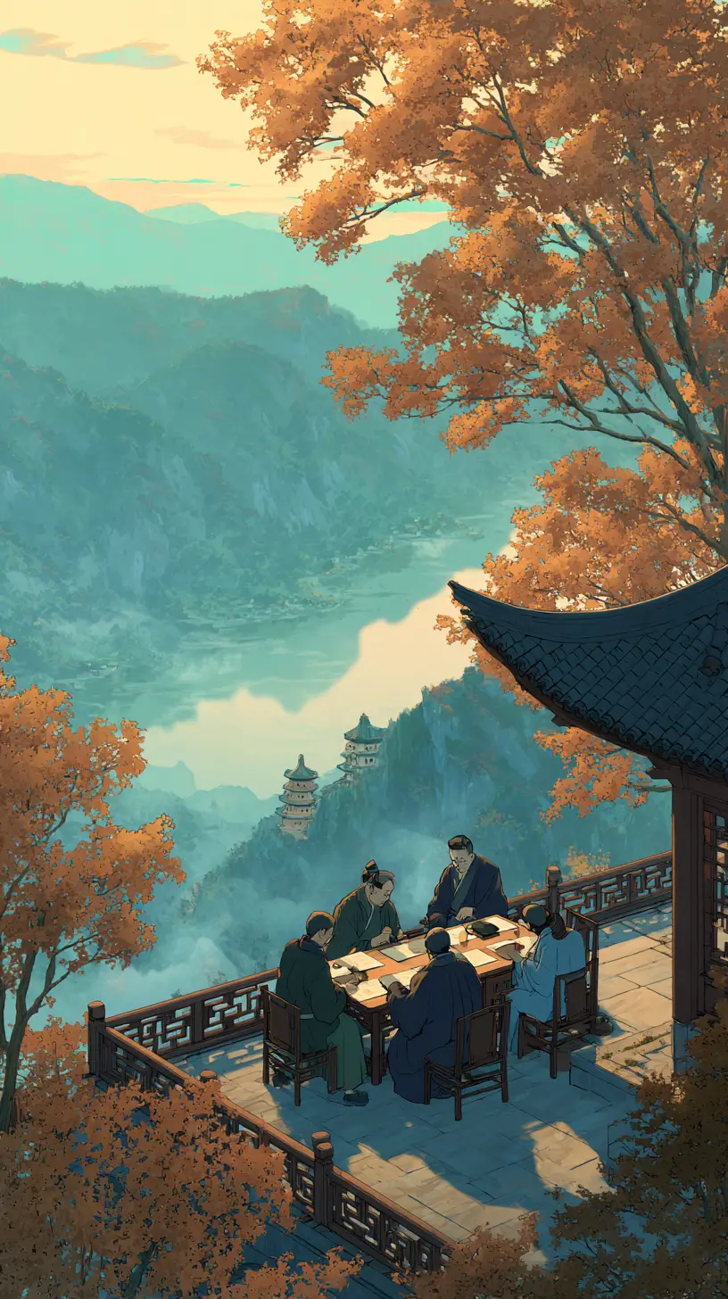 Scholars Writing Together In A Tranquil Mountain Landscape