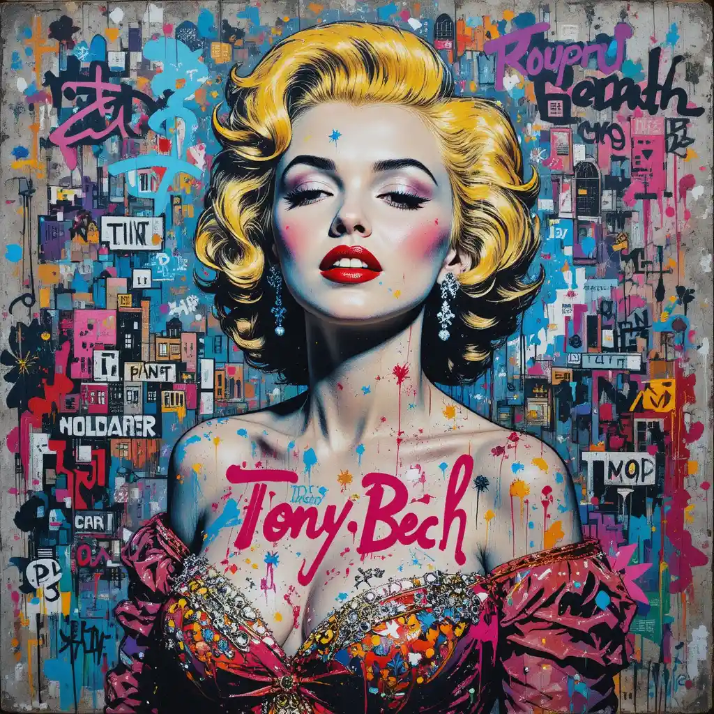Street Art Fotorrealistica di Marilyn Monroe con Graffiti Colorati