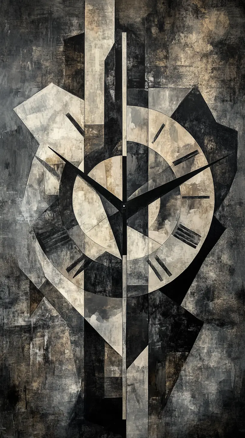 Orologio geometrico cubista con intenso focus sul chiaroscuro monocromatico