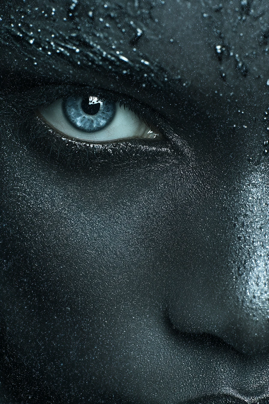 Nahaufnahme dunkler Fantasy-Augen aus tiefem Schatten