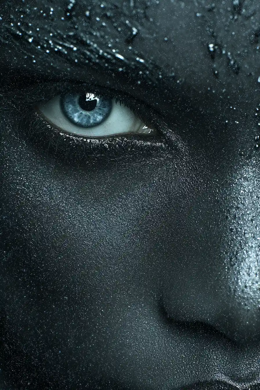 Nahaufnahme dunkler Fantasy-Augen aus tiefem Schatten