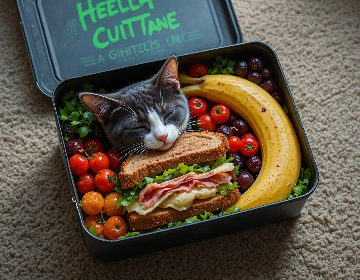 Bunte Bento-Box-Mahlzeit mit Sandwich und frischem Obst