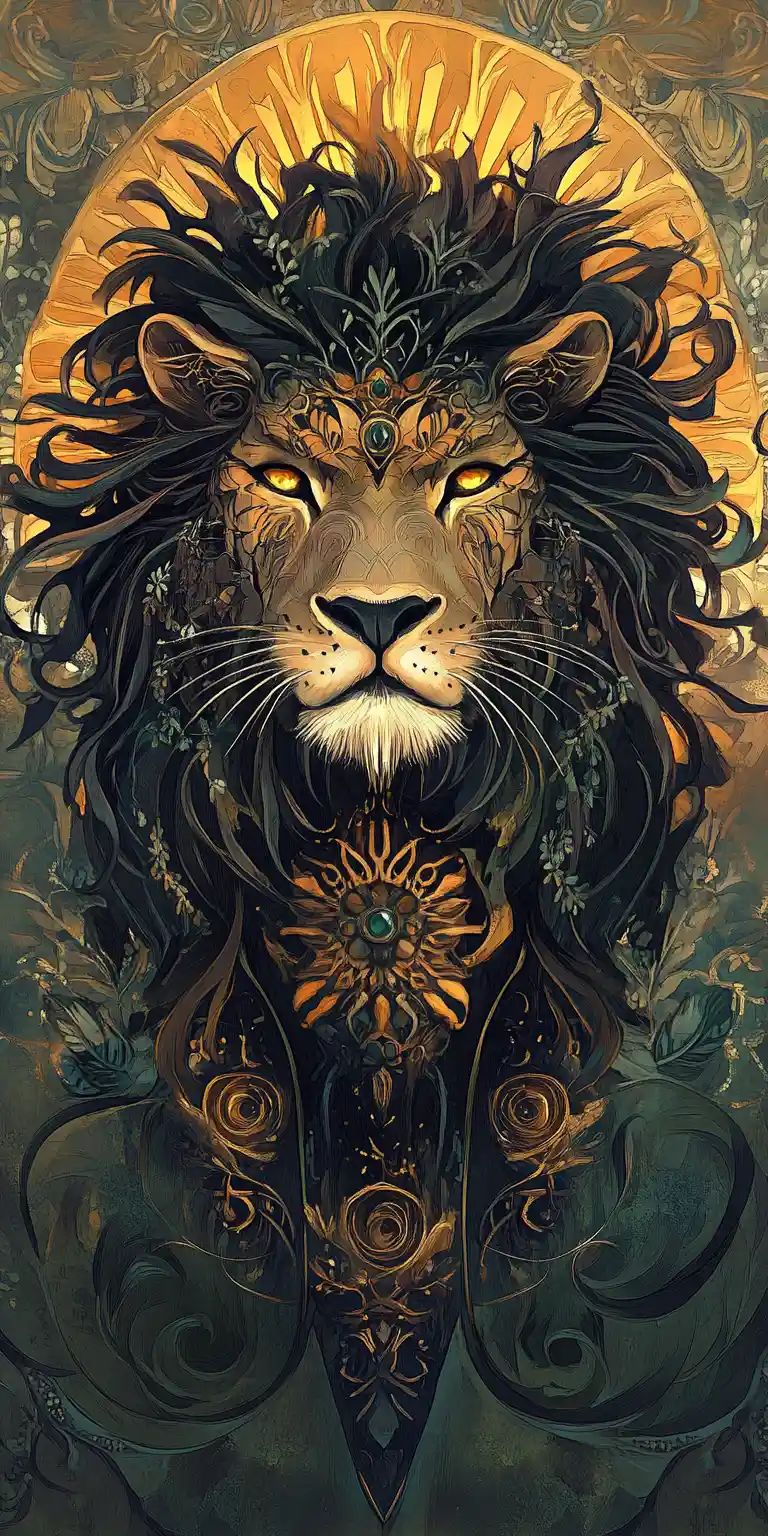 Leone fantasy regale con criniera gotica ornamentale illustrazione