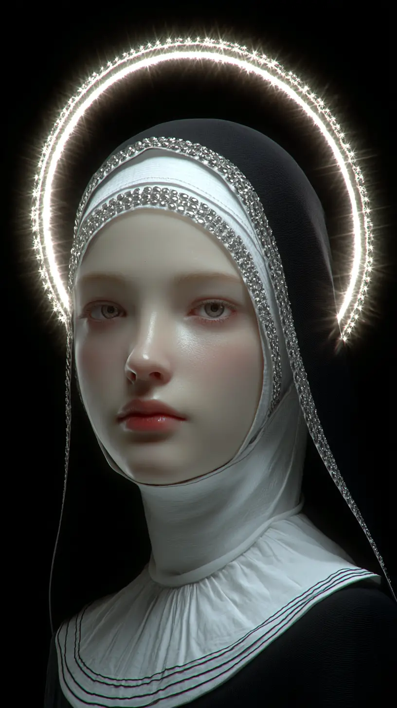 Young nun portrait with glowing diamond halo