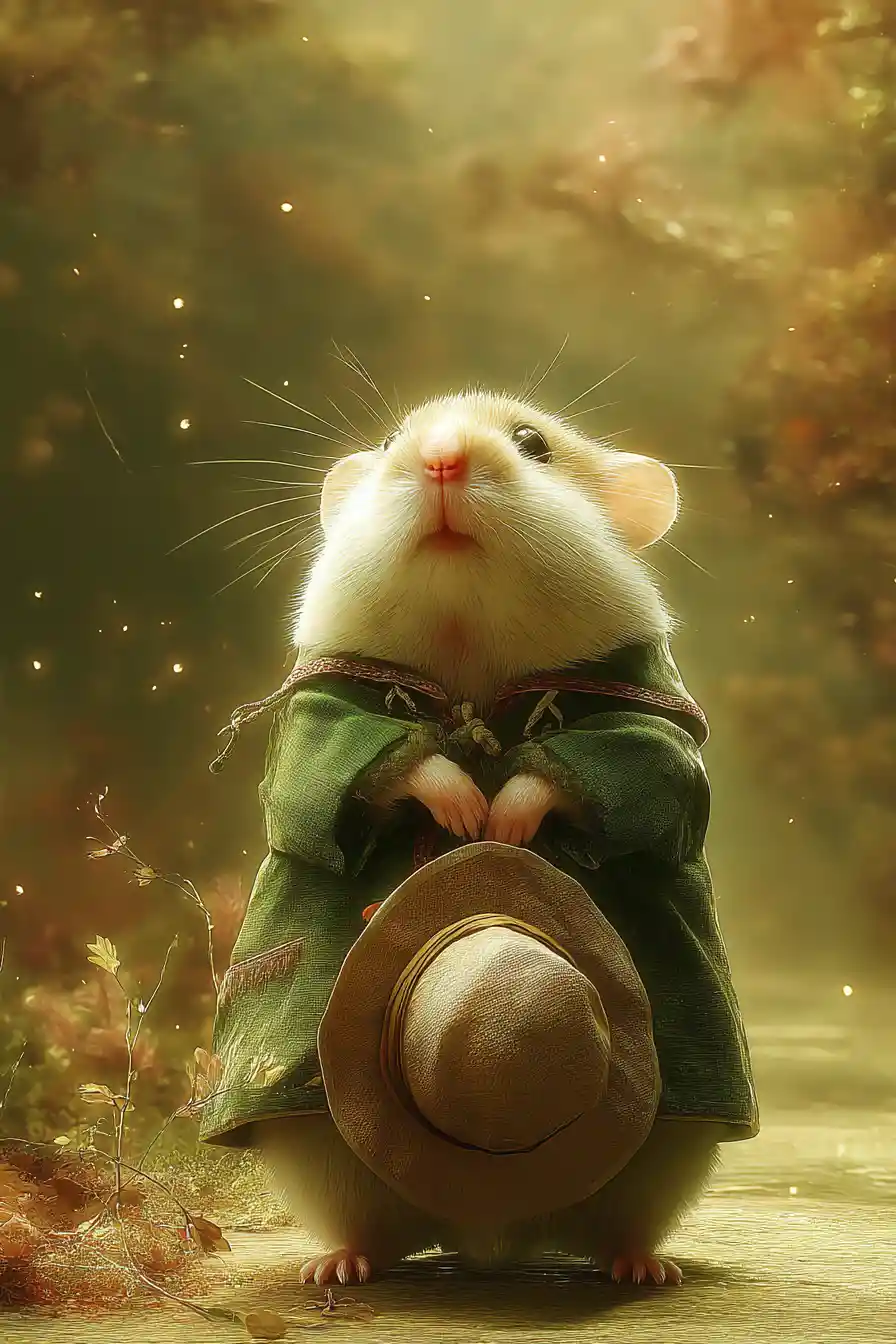 Plump Hamster In Forest Suit In A Magic Fantasy Woodland