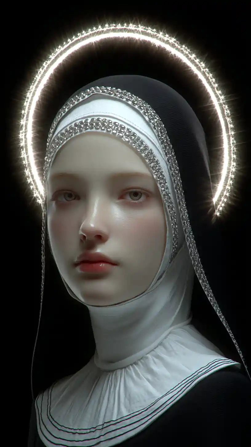 Young nun portrait with glowing diamond halo