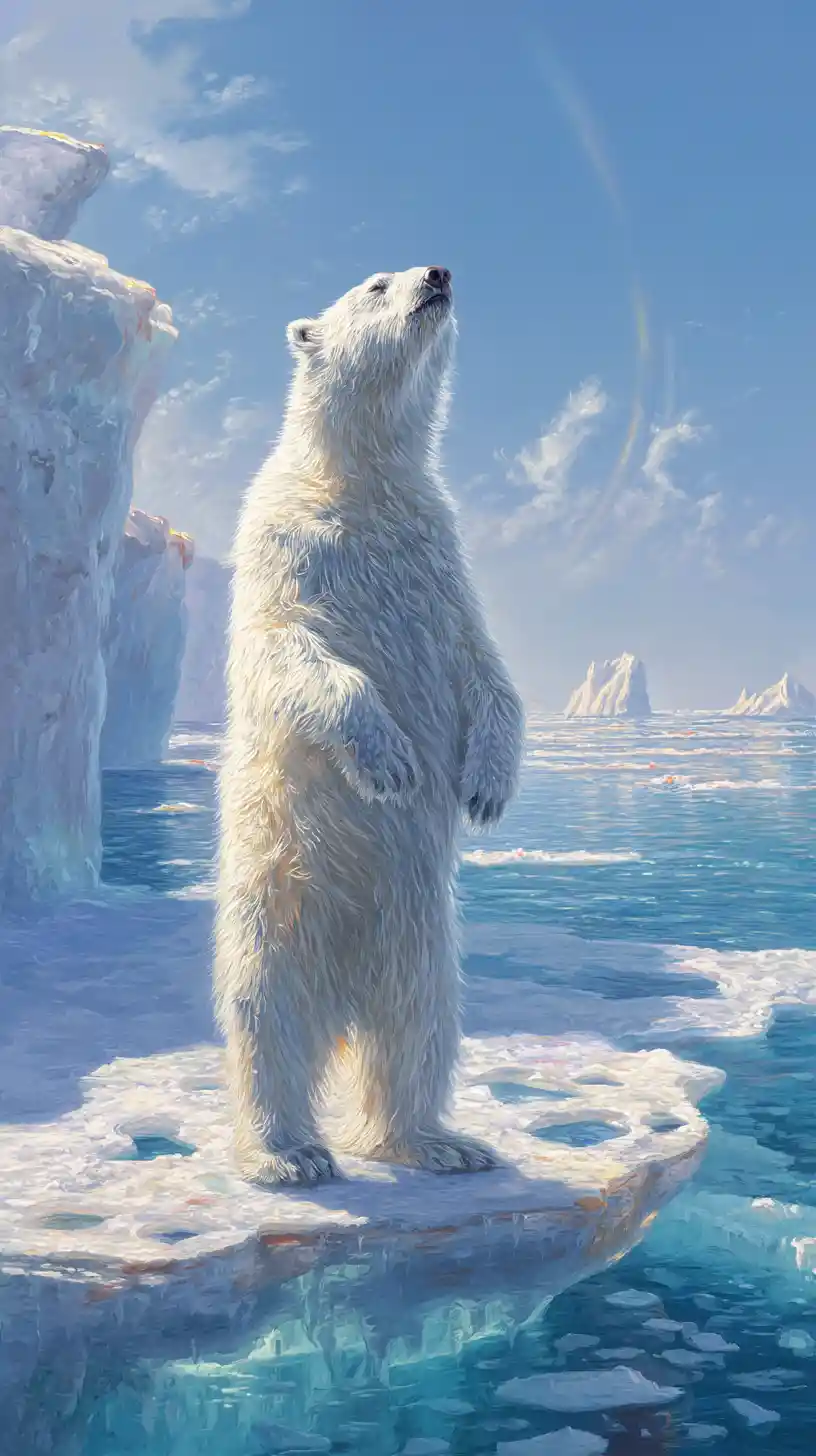 Majestic polar bear standing on melting arctic ice floe